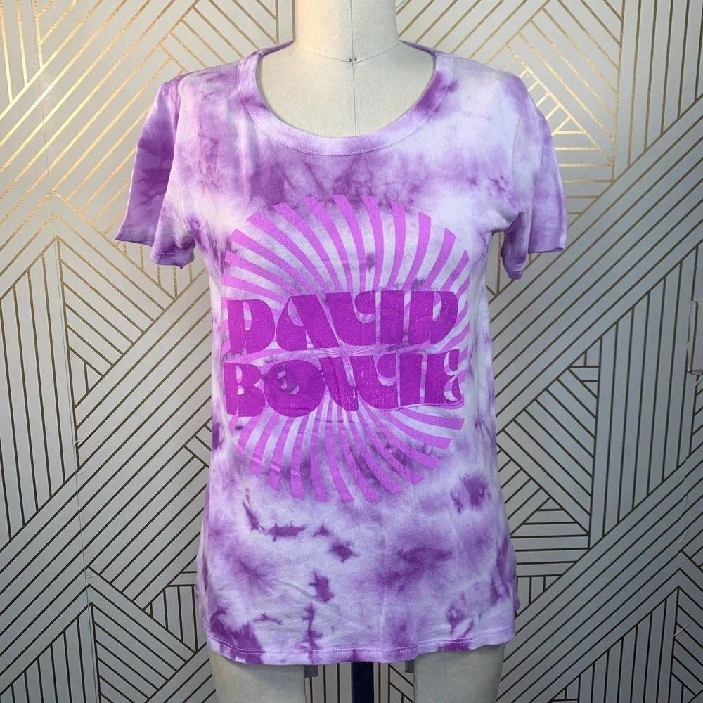 Chaser David Bowie Purple Tie Dye Band Tee Shirt